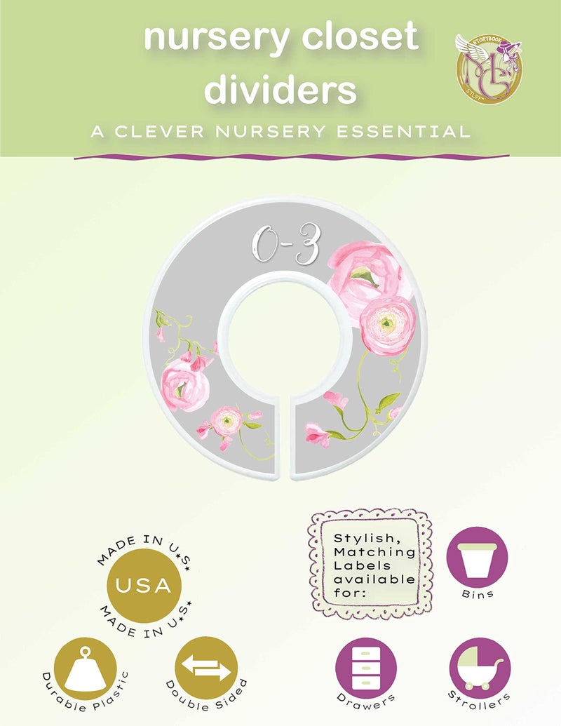 Mumsy Goose Nursery Closet Dividers, Closet Organizers, Baby Girl Clothes Organizers Pink Grey Floral - Image 4